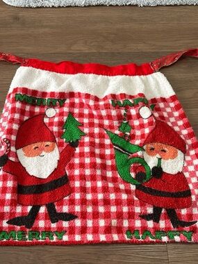 Unique Vintage Red White and Green Holiday Santa Kitchen half apron